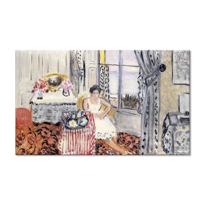 Tablou Canvas Premium Arta Clasica Heartwork, Reproducere, Henri Matisse, Woman by a Window. Morning Tea 1919, 80 cm x 48 cm