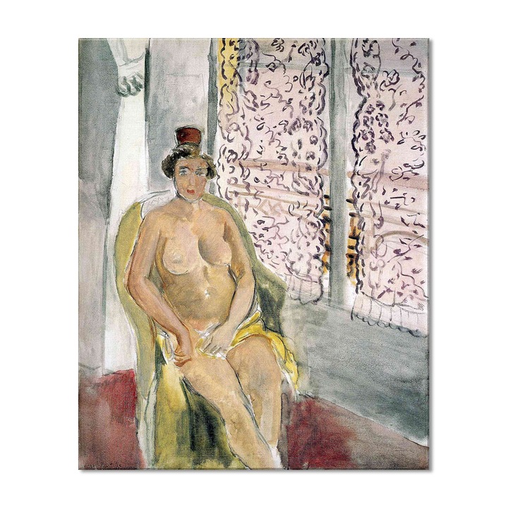 Tablou Canvas Premium Arta Clasica Heartwork, Reproducere, Henri Matisse, Seated by a Curtained Window 1924, 65 cm x 80 cm