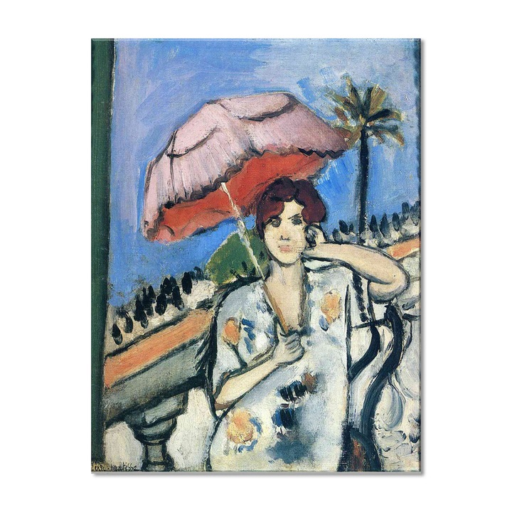 Tablou Canvas Premium Arta Clasica Heartwork, Reproducere, Henri Matisse, Woman on the Balcony with a Pink Umbrella 1920, 61 cm x 80 cm
