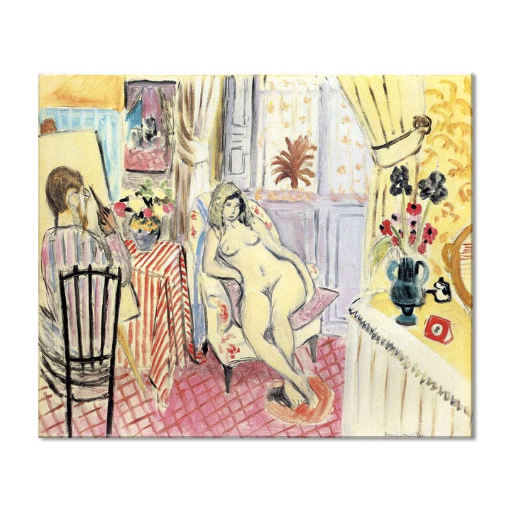 Tablou Canvas Premium Arta Clasica Heartwork, Reproducere, Henri Matisse, The Artist and his model 1919, 80 cm x 67 cm
