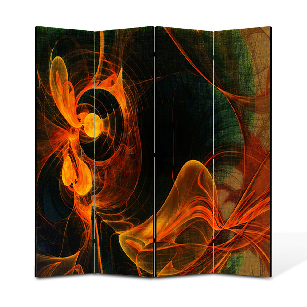 Paravan 4 piese Premium Heartwork TrueColor Foc, Panza pe cadru de lemn, Decoratiuni Moderne pentru Casa, 4 x 45 x 180 cm, 180 x 180 cm