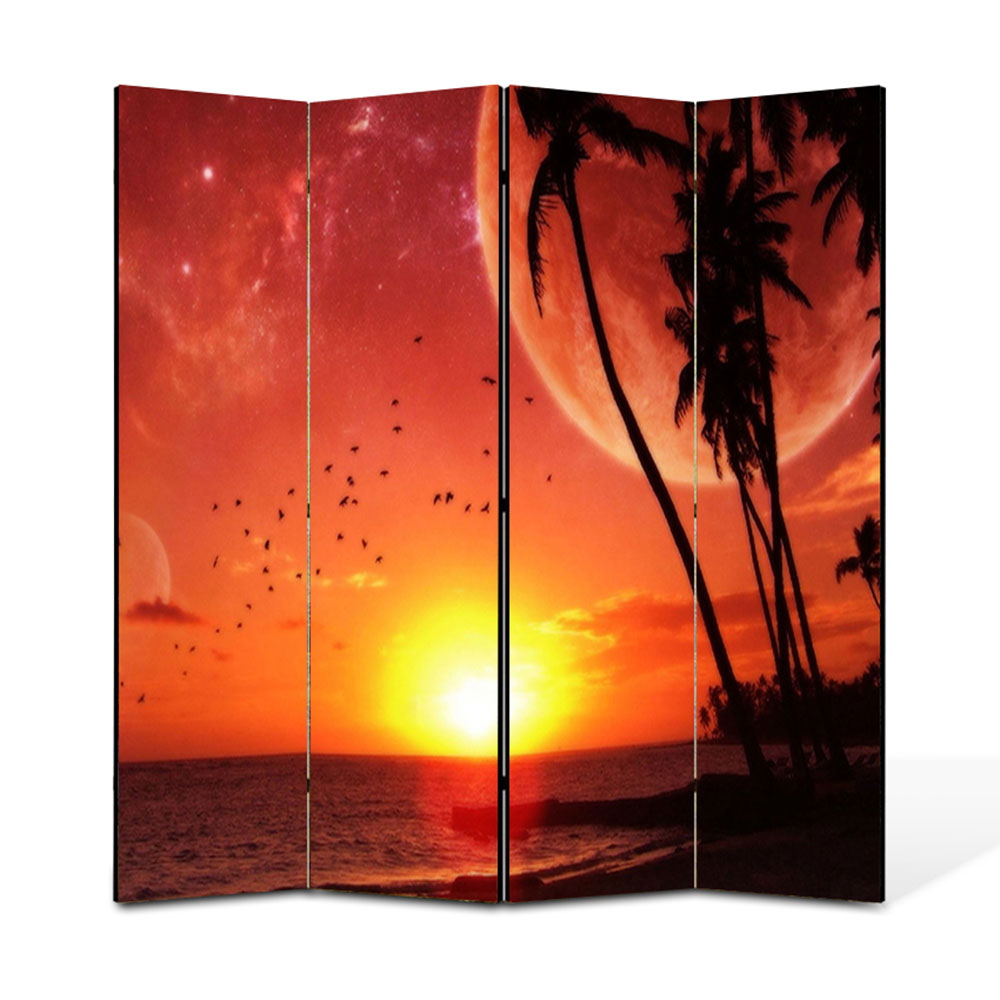 Paravan 4 piese Premium Heartwork TrueColor Apus pe plaja, Panza pe cadru de lemn, Decoratiuni Moderne pentru Casa, 4 x 45 x 180 cm, 180 x 180 cm