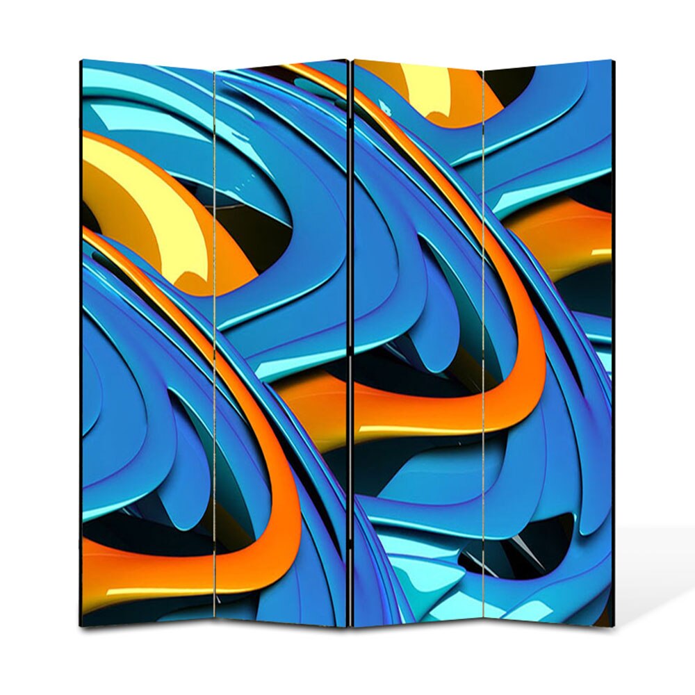 Paravan 4 piese Premium Heartwork TrueColor Albastru si portocaliu, Panza pe cadru de lemn, Decoratiuni Moderne pentru Casa, 4 x 45 x 180 cm, 180 x 180 cm