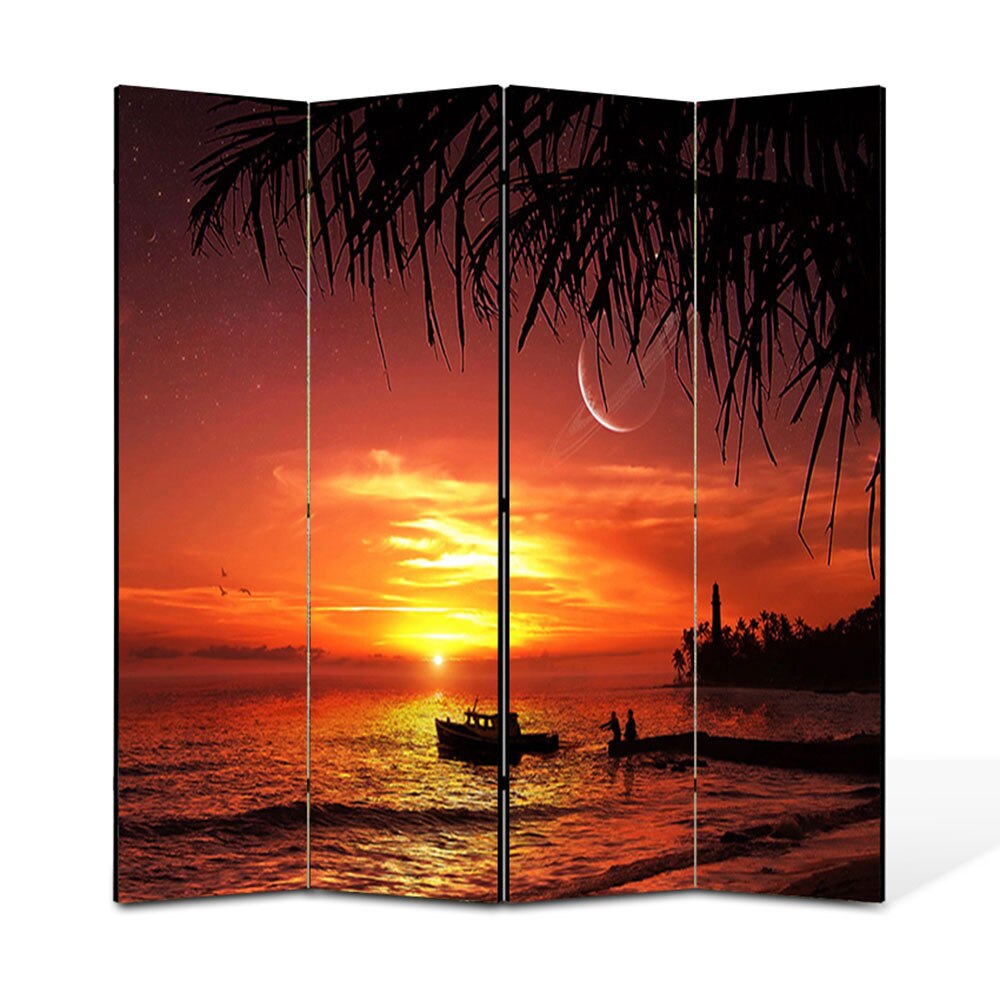 Paravan 4 piese Premium Heartwork TrueColor Apus exotic, Panza pe cadru de lemn, Decoratiuni Moderne pentru Casa, 4 x 45 x 180 cm, 180 x 180 cm