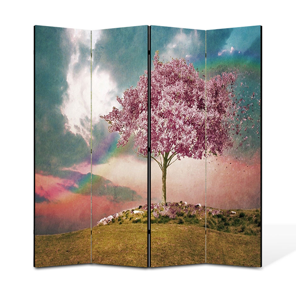Paravan 4 piese Premium Heartwork TrueColor Copac roz, Panza pe cadru de lemn, Decoratiuni Moderne pentru Casa, 4 x 45 x 180 cm, 180 x 180 cm