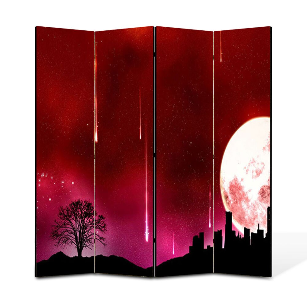 Paravan 4 piese Premium Heartwork TrueColor noapte rosie, Panza pe cadru de lemn, Decoratiuni Moderne pentru Casa, 4 x 45 x 180 cm, 180 x 180 cm