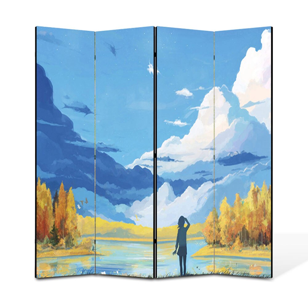 Paravan 4 piese Premium Heartwork TrueColor Animatie, Panza pe cadru de lemn, Decoratiuni Moderne pentru Casa, 4 x 45 x 180 cm, 180 x 180 cm