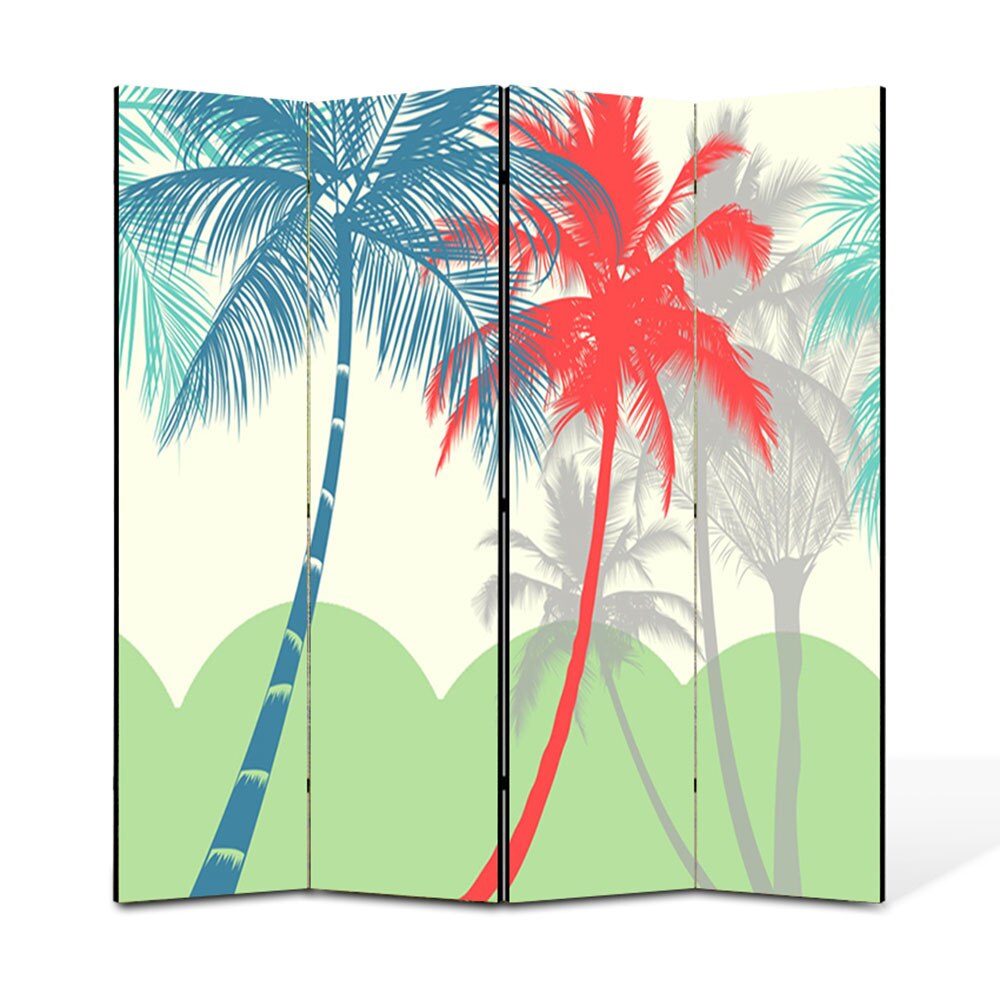 Paravan 4 piese Premium Heartwork TrueColor Palmieri, Panza pe cadru de lemn, Decoratiuni Moderne pentru Casa, 4 x 45 x 180 cm, 180 x 180 cm