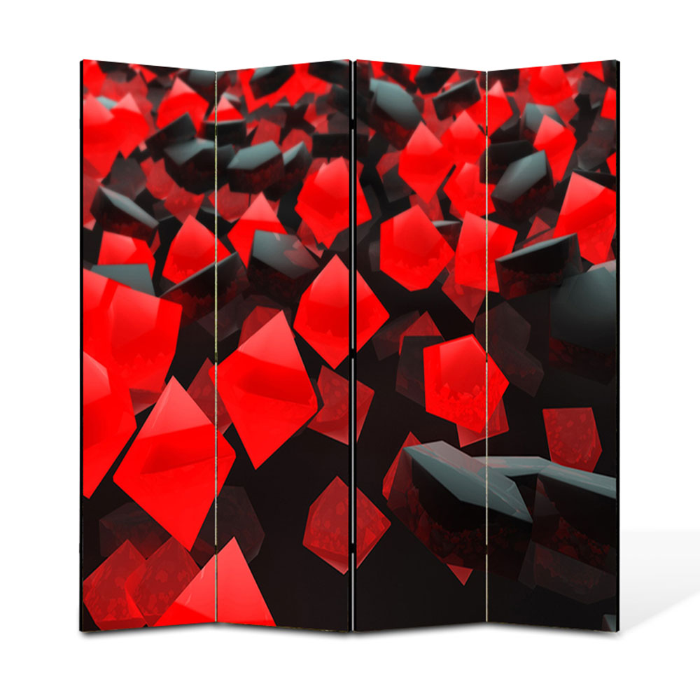 Paravan 4 piese Premium Heartwork TrueColor Cuburi rosi si negre, Panza pe cadru de lemn, Decoratiuni Moderne pentru Casa, 4 x 45 x 180 cm, 180 x 180 cm