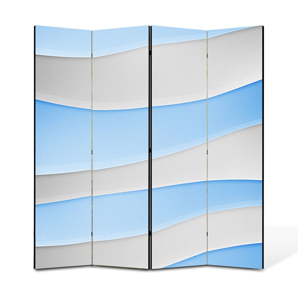 Paravan 4 piese Premium Heartwork TrueColor Dealuri albe si Bleu, Panza pe cadru de lemn, Decoratiuni Moderne pentru Casa, 4 x 45 x 180 cm, 180 x 180 cm