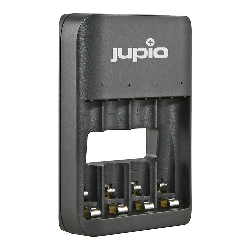 Incarcator Jupio USB pentru acumulatori AA si AAA, 8 ore, 4 canale, indicator LED, Negru