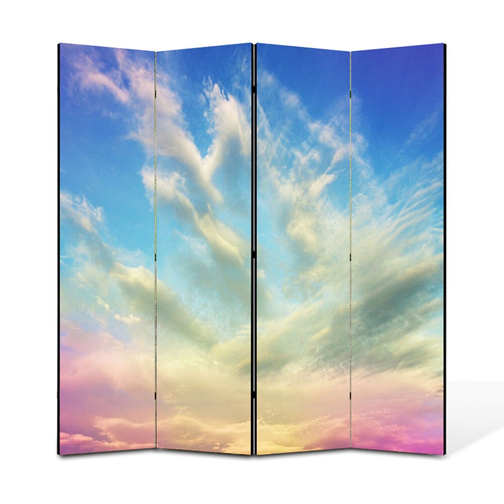 Paravan 4 piese Premium Heartwork TrueColor Cerul, Panza pe cadru de lemn, Decoratiuni Moderne pentru Casa, 4 x 45 x 180 cm, 180 x 180 cm