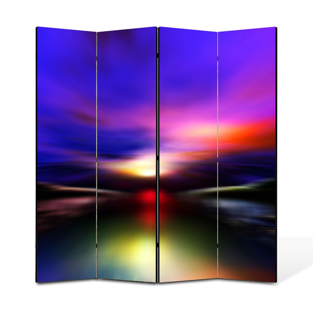 Paravan 4 piese Premium Heartwork TrueColor Aurora Boreala, Panza pe cadru de lemn, Decoratiuni Moderne pentru Casa, 4 x 45 x 180 cm, 180 x 180 cm