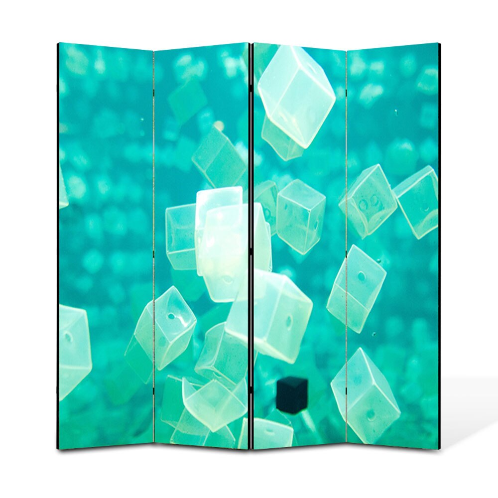 Paravan 4 piese Premium Heartwork TrueColor Cuburi turcuaz, Panza pe cadru de lemn, Decoratiuni Moderne pentru Casa, 4 x 45 x 180 cm, 180 x 180 cm