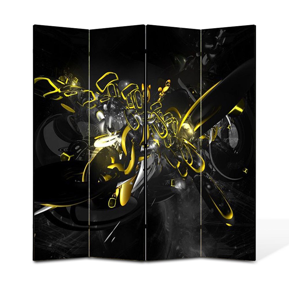 Paravan 4 piese Premium Heartwork TrueColor Compozitie cu galben si negru, Panza pe cadru de lemn, Decoratiuni Moderne pentru Casa, 4 x 45 x 180 cm, 180 x 180 cm