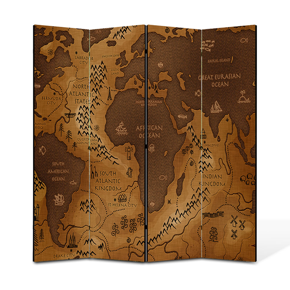 Paravan 4 piese Premium Heartwork TrueColor Harta, Panza pe cadru de lemn, Decoratiuni Moderne pentru Casa, 4 x 45 x 180 cm, 180 x 180 cm