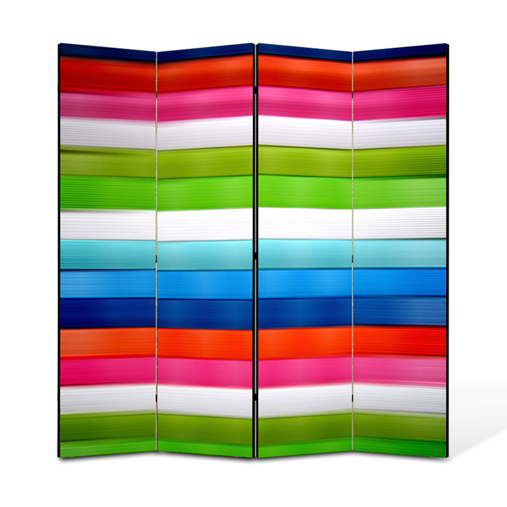 Paravan 4 piese Premium Heartwork TrueColor Linii orizontale, Panza pe cadru de lemn, Decoratiuni Moderne pentru Casa, 4 x 45 x 180 cm, 180 x 180 cm