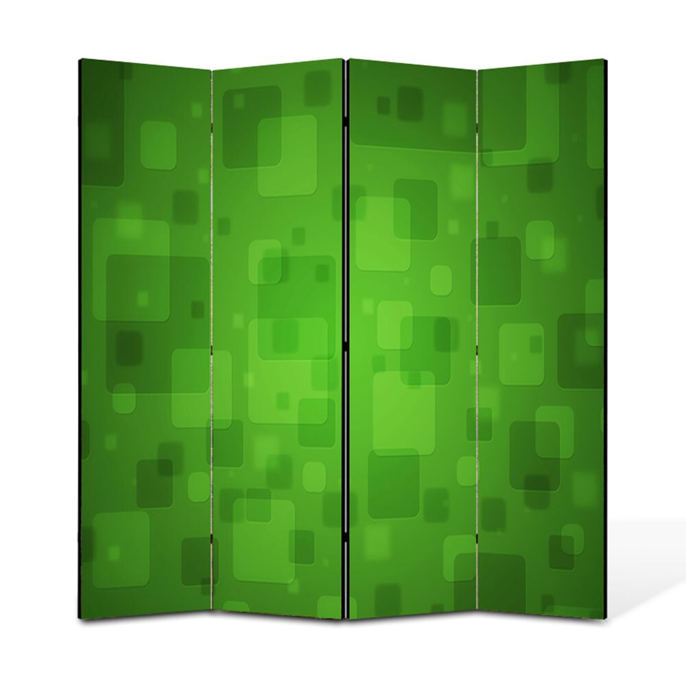 Paravan 4 piese Premium Heartwork TrueColor Patrate verzi, Panza pe cadru de lemn, Decoratiuni Moderne pentru Casa, 4 x 45 x 180 cm, 180 x 180 cm