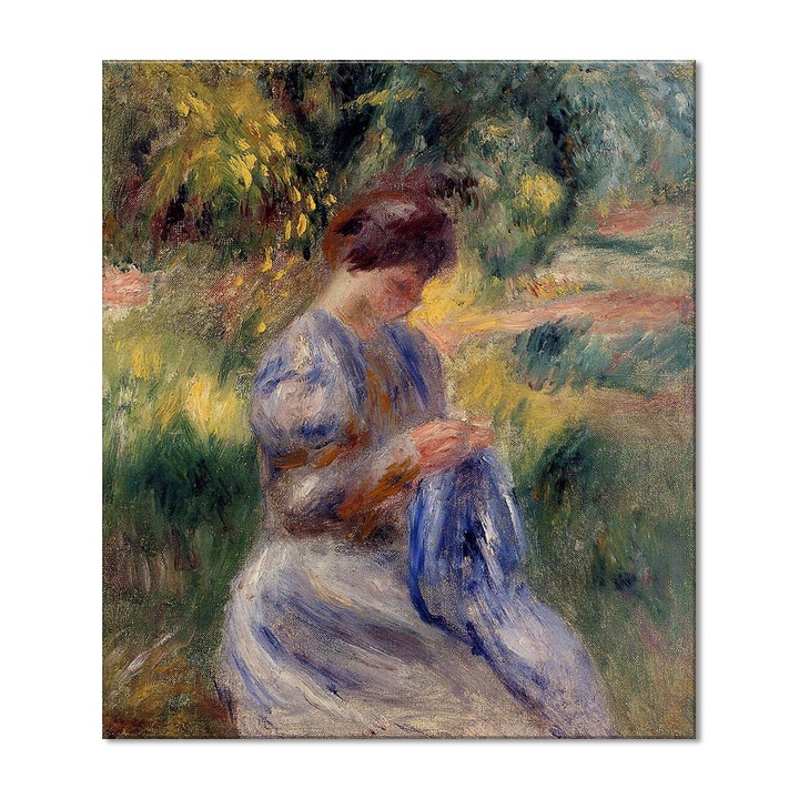 Tablou Canvas Premium Arta Clasica Heartwork, Reproducere, Pierre-Auguste Renoir, Embroidering in a garden 1898, 80 cm x 70 cm