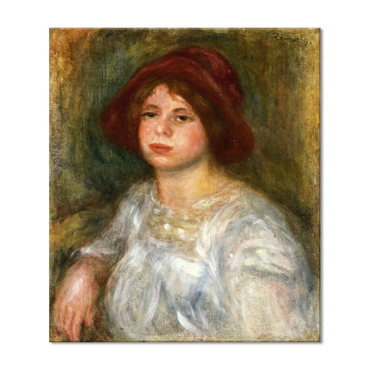 Tablou Canvas Premium Arta Clasica Heartwork, Reproducere, Pierre-Auguste Renoir, Girl in a red hat 1913, 80 cm x 69 cm