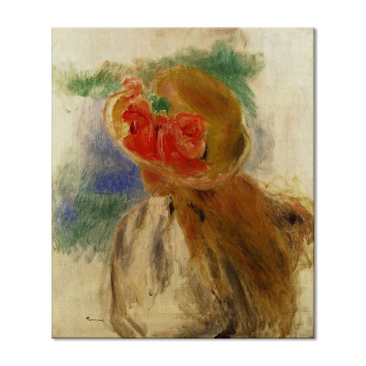 Tablou Canvas Premium Arta Clasica Heartwork, Reproducere, Pierre-Auguste Renoir, Young girl in a flowered hat 1905, 80 cm x 68 cm