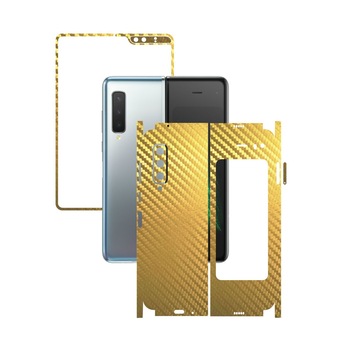 Folie Protectie Carbon Skinz pentru Samsung Galaxy Fold - Carbon Auriu 360 Cut, Skin Adeziv Full Body Cover pentru Rama Ecran, Carcasa Spate si Laterale