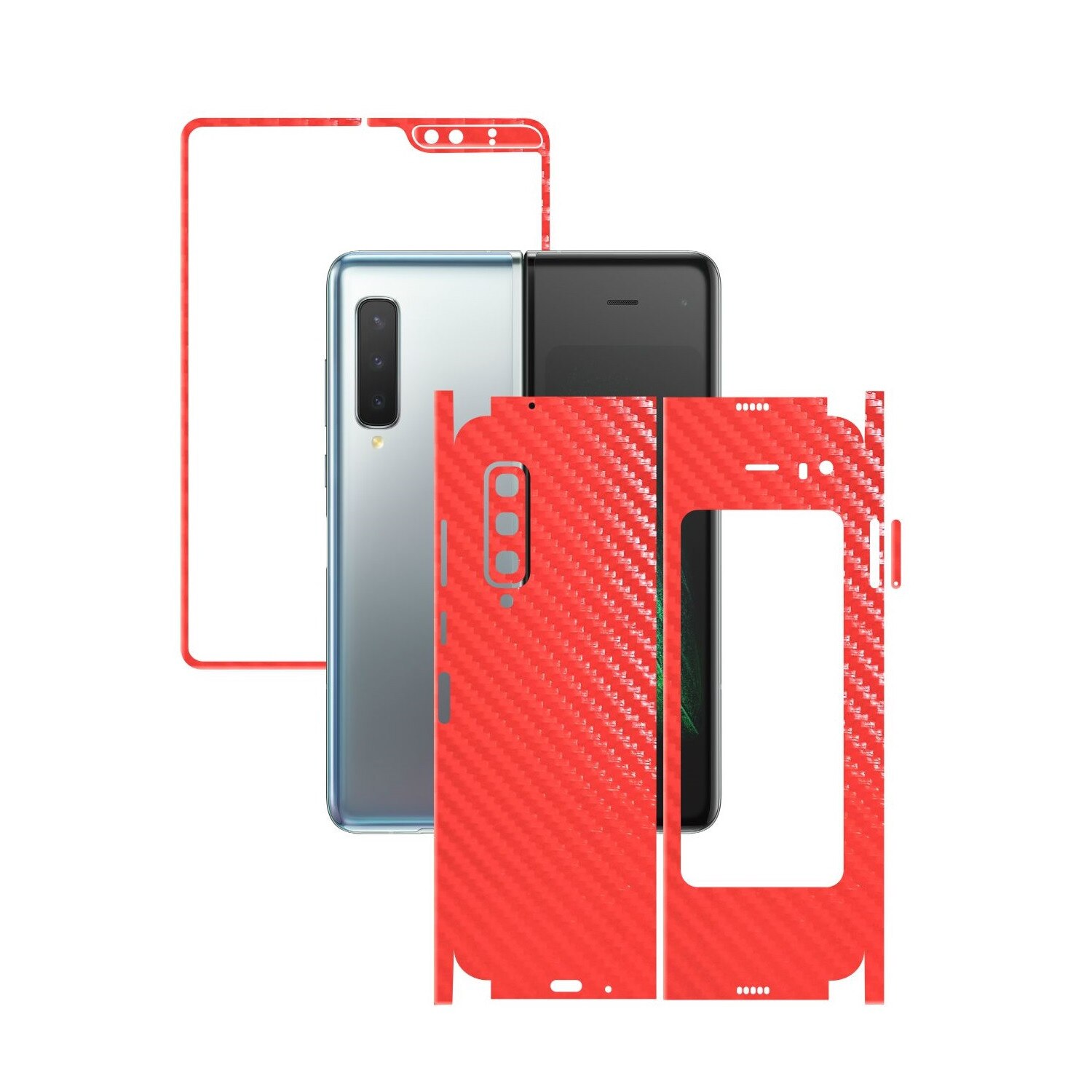 Folie Protectie Carbon Skinz pentru Samsung Galaxy Fold - Carbon Rosu 360 Cut, Skin Adeziv Full Body Cover pentru Rama Ecran, Carcasa Spate si Laterale