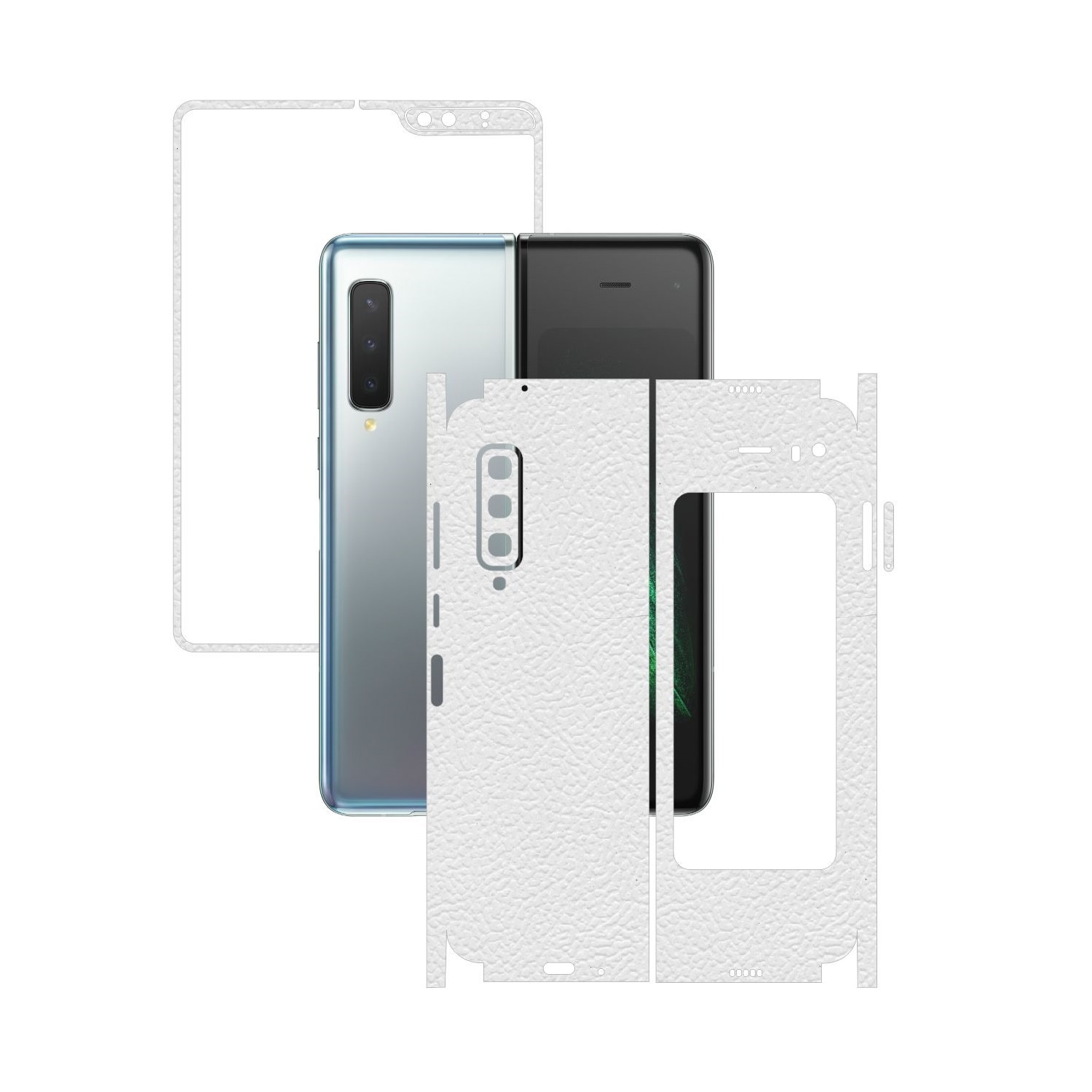 Folie Protectie Carbon Skinz pentru Samsung Galaxy Fold - Piele Alba 360 Cut, Skin Adeziv Full Body Cover pentru Rama Ecran, Carcasa Spate si Laterale