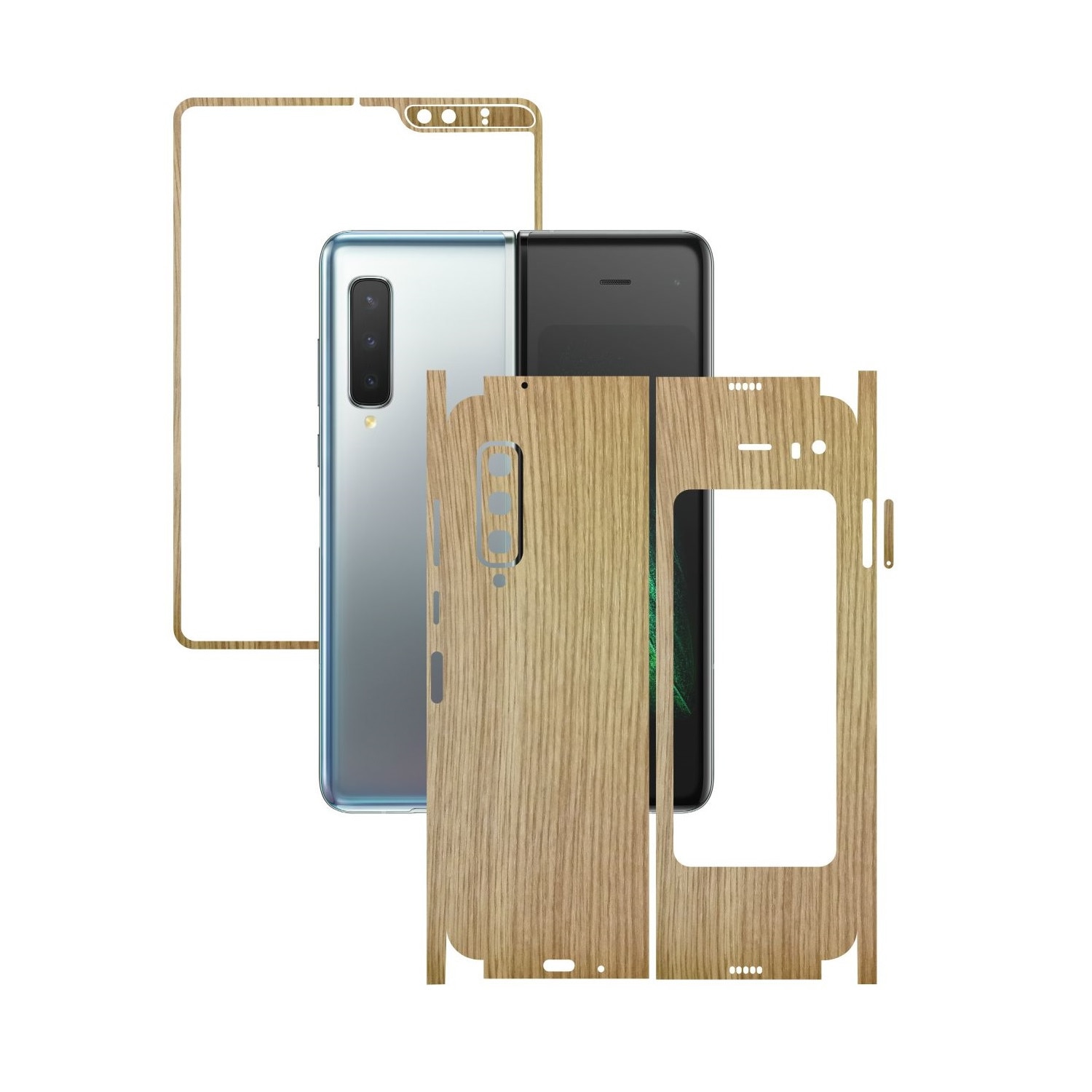 Folie Protectie Carbon Skinz pentru Samsung Galaxy Fold - Lemn Stejar 360 Cut, Skin Adeziv Full Body Cover pentru Rama Ecran, Carcasa Spate si Laterale