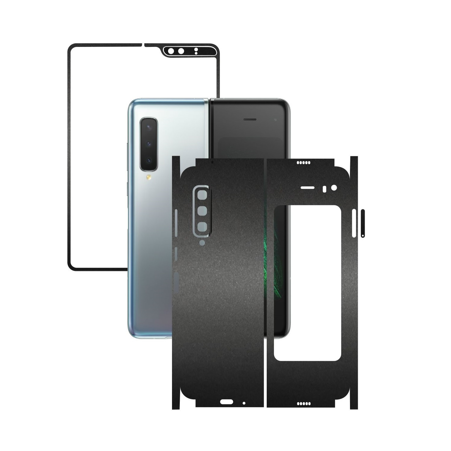 Folie Protectie Carbon Skinz pentru Samsung Galaxy Fold - Negru Mat 360 Cut, Skin Adeziv Full Body Cover pentru Rama Ecran, Carcasa Spate si Laterale
