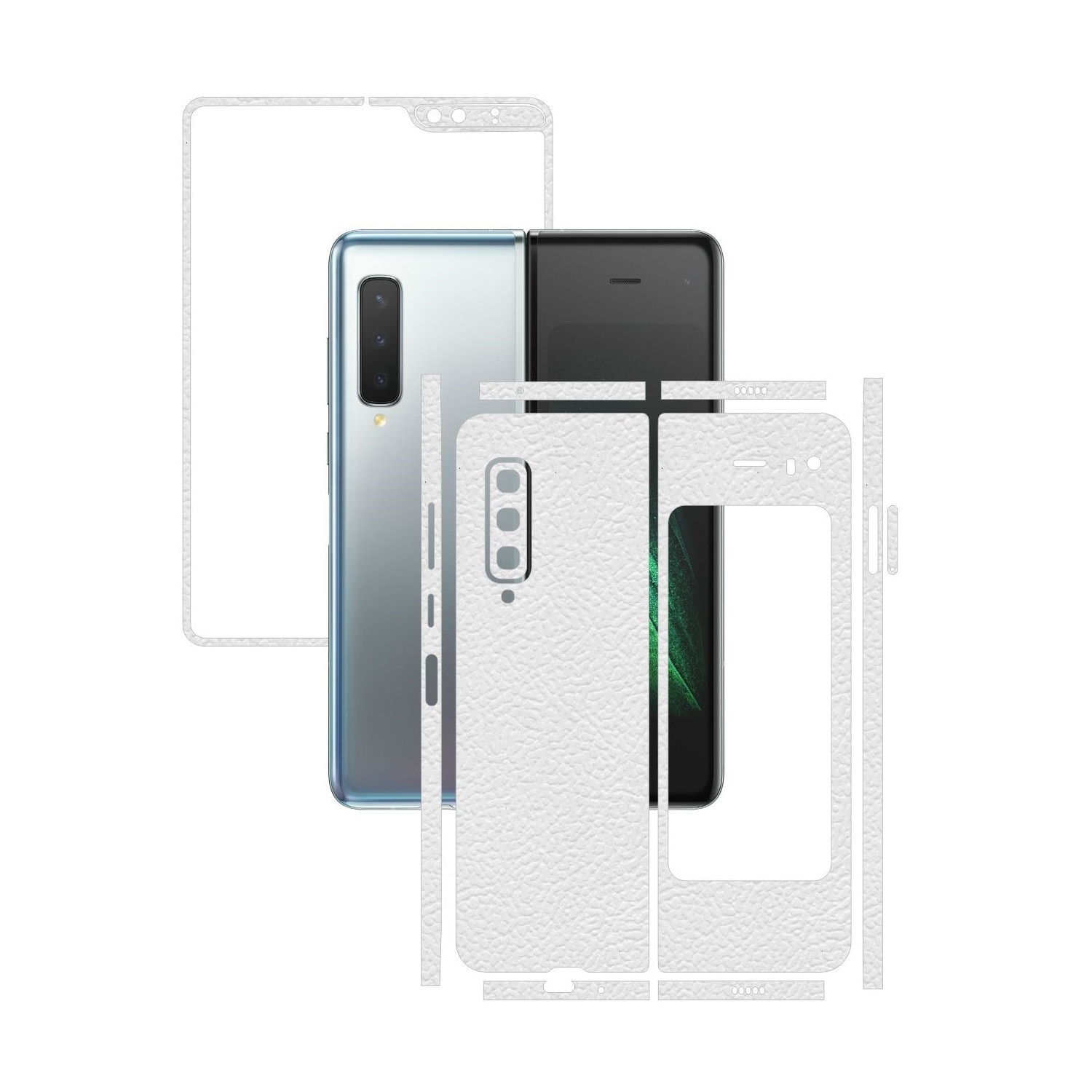 Folie Protectie Carbon Skinz pentru Samsung Galaxy Fold - Piele Alba Split Cut, Skin Adeziv Full Body Cover pentru Rama Ecran, Carcasa Spate si Laterale