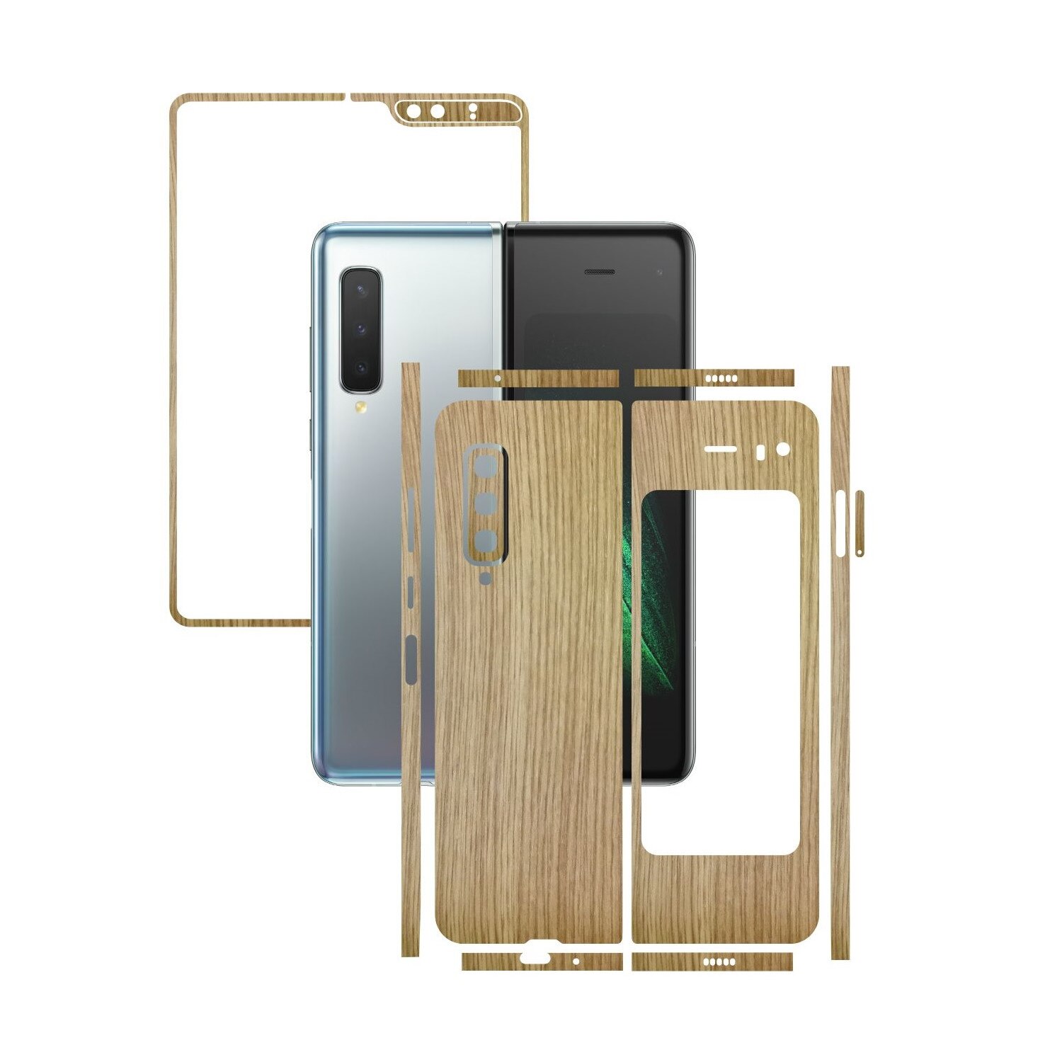 Folie Protectie Carbon Skinz pentru Samsung Galaxy Fold - Lemn Stejar Split Cut, Skin Adeziv Full Body Cover pentru Rama Ecran, Carcasa Spate si Laterale
