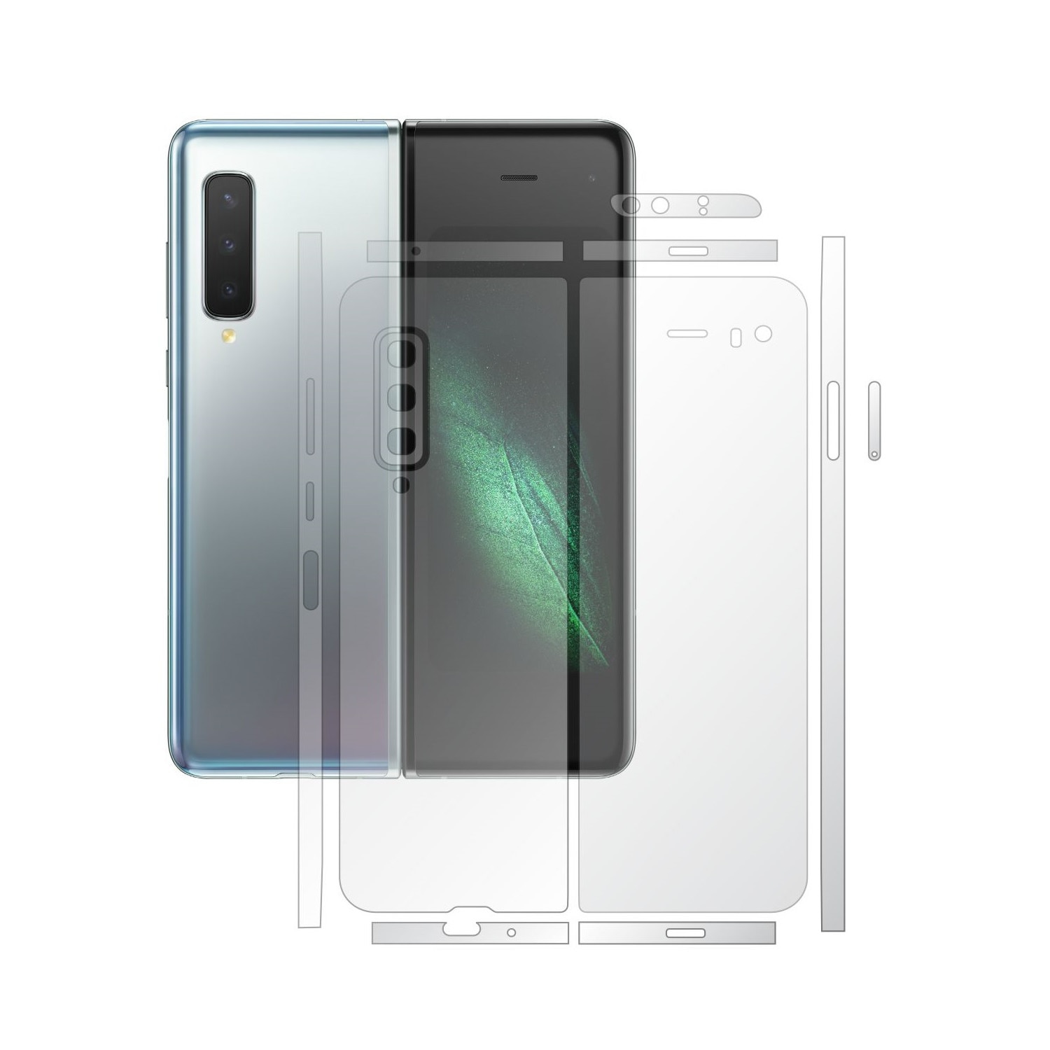 Folie Protectie Spate Invisible Skinz HD pentru Samsung Galaxy Fold - Folie Siliconica Ultra-Clear cu taiere Split Cut pentru Carcasa Spate si Laterale, Skin Adeziv Transparent