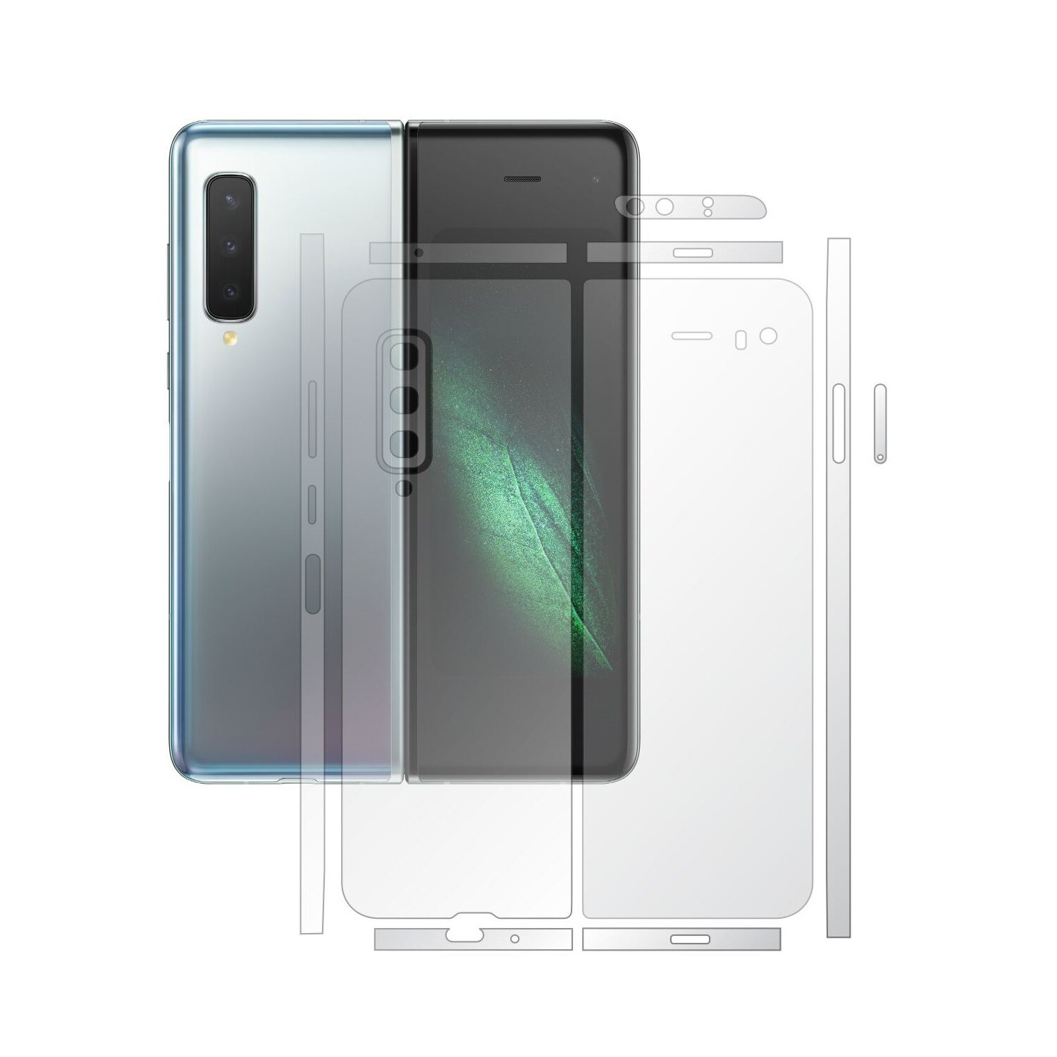 Folie Protectie Spate Invisible Skinz UHD AutoRegeneranta pentru Samsung Galaxy Fold - Folie Siliconica Ultra-Clear cu taiere Split Cut pentru Carcasa Spate si Laterale, Skin Adeziv Transparent