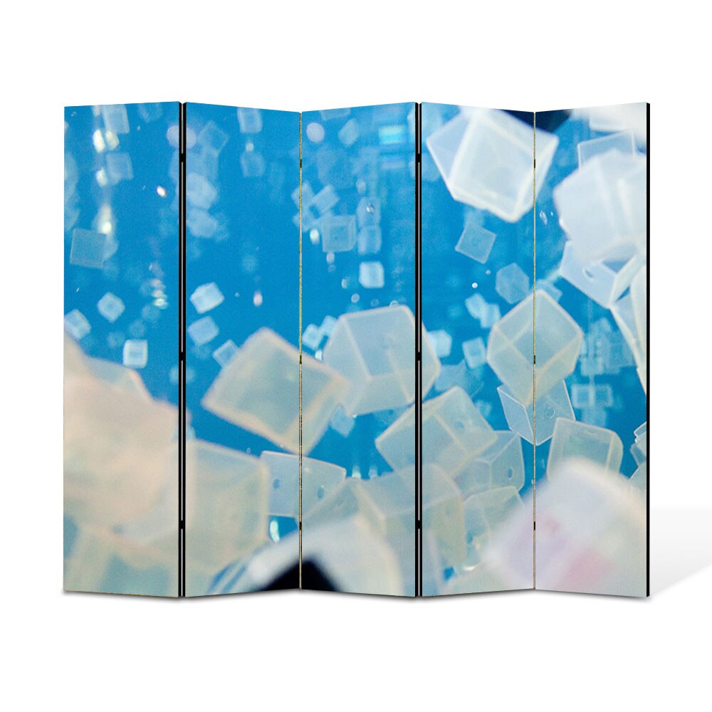 Paravan 5 piese Premium Heartwork TrueColor Cuburi de gheata, Panza pe cadru de lemn, Decoratiuni Moderne pentru Casa, 5 x 35 x 180 cm, 175 x 180 cm