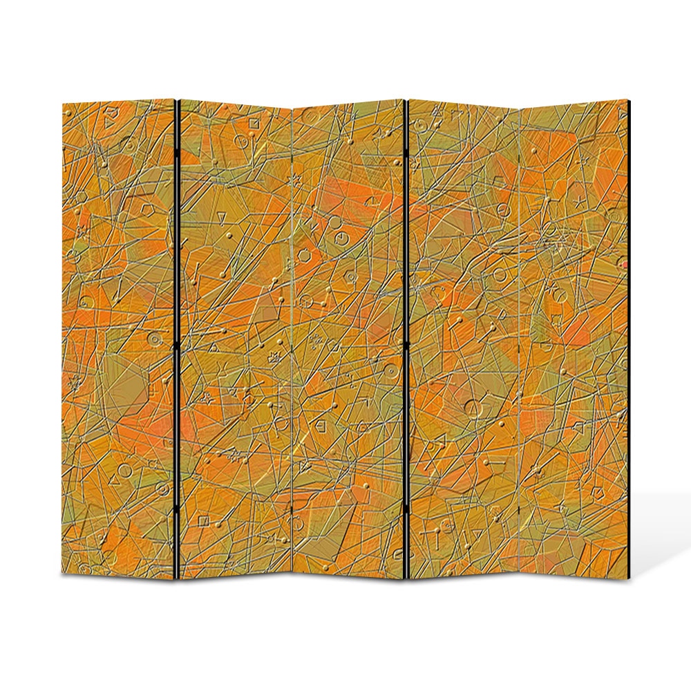 Paravan 5 piese Premium Heartwork TrueColor Textura portocalie, Panza pe cadru de lemn, Decoratiuni Moderne pentru Casa, 5 x 45 x 150 cm, 225 x 150 cm