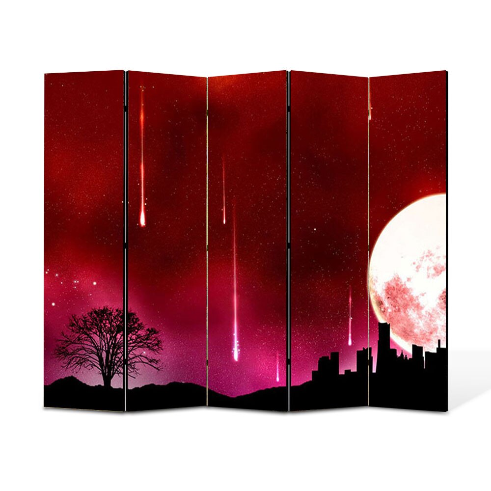 Paravan 5 piese Premium Heartwork TrueColor noapte rosie, Panza pe cadru de lemn, Decoratiuni Moderne pentru Casa, 5 x 45 x 150 cm, 225 x 150 cm