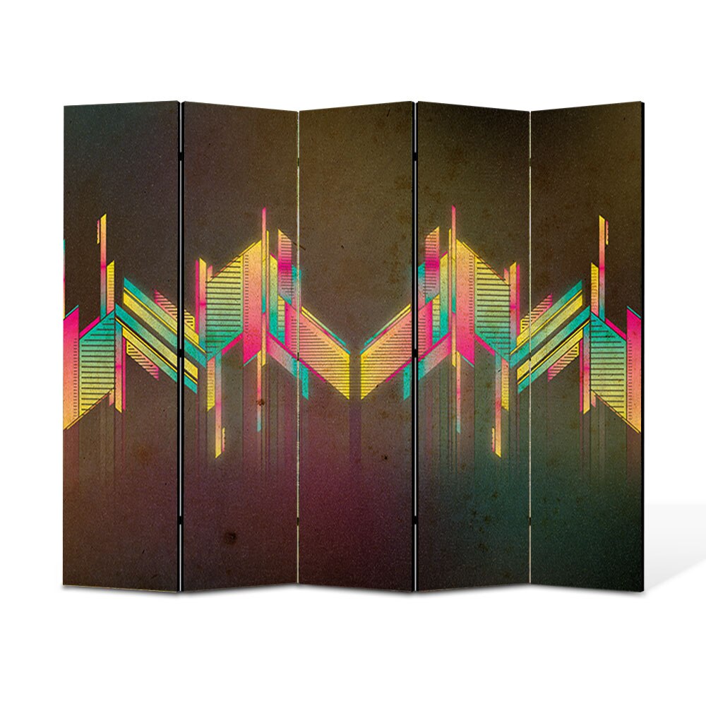 Paravan 5 piese Premium Heartwork TrueColor Unde colorate, Panza pe cadru de lemn, Decoratiuni Moderne pentru Casa, 5 x 35 x 180 cm, 175 x 180 cm