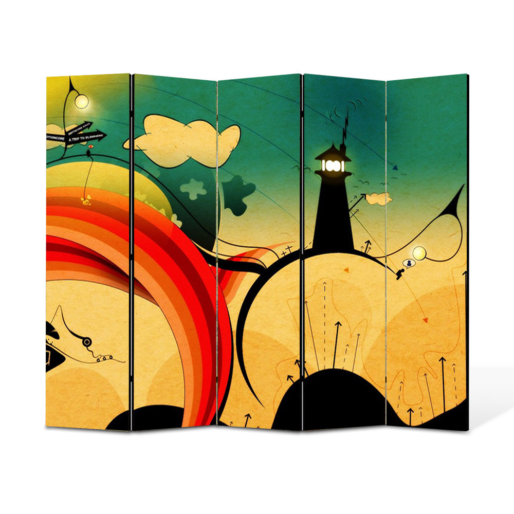 Paravan 5 piese Premium Heartwork TrueColor Desen contemporan, Panza pe cadru de lemn, Decoratiuni Moderne pentru Casa, 5 x 45 x 150 cm, 225 x 150 cm