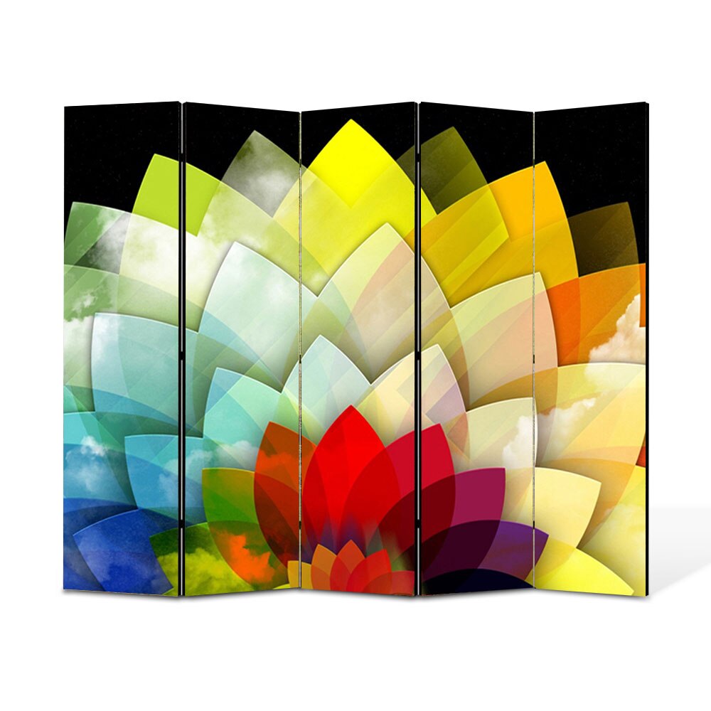 Paravan 5 piese Premium Heartwork TrueColor Floare stilizata, Panza pe cadru de lemn, Decoratiuni Moderne pentru Casa, 5 x 45 x 180 cm, 225 x 180 cm