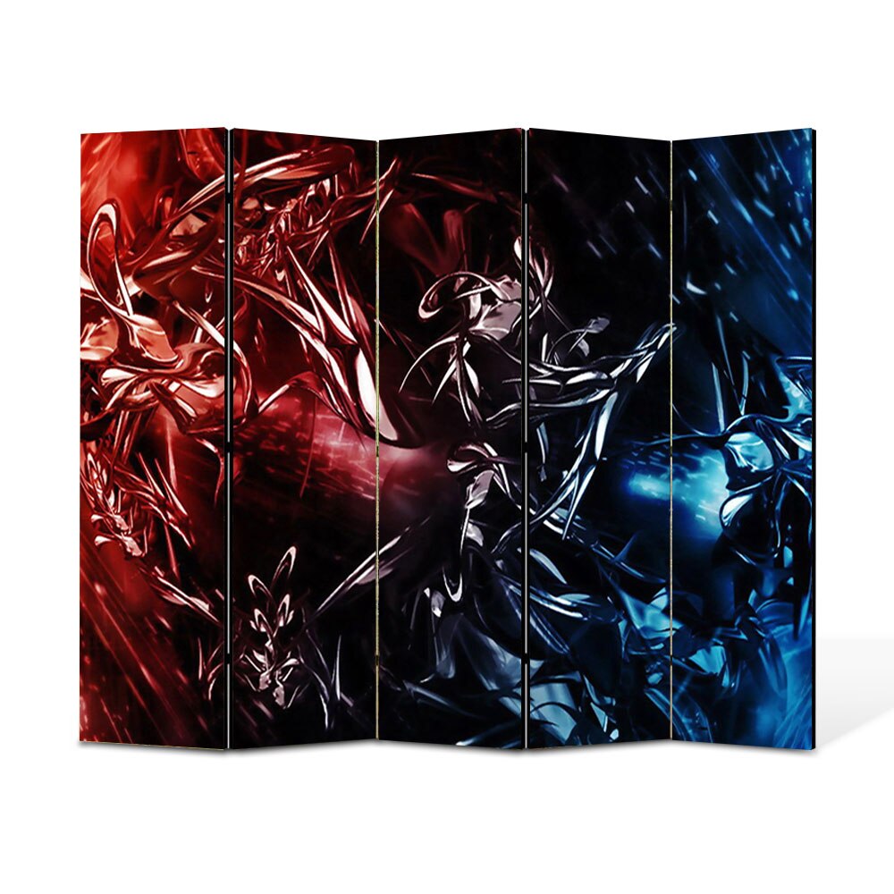 Paravan 5 piese Premium Heartwork TrueColor Foc si gheata, Panza pe cadru de lemn, Decoratiuni Moderne pentru Casa, 5 x 35 x 180 cm, 175 x 180 cm