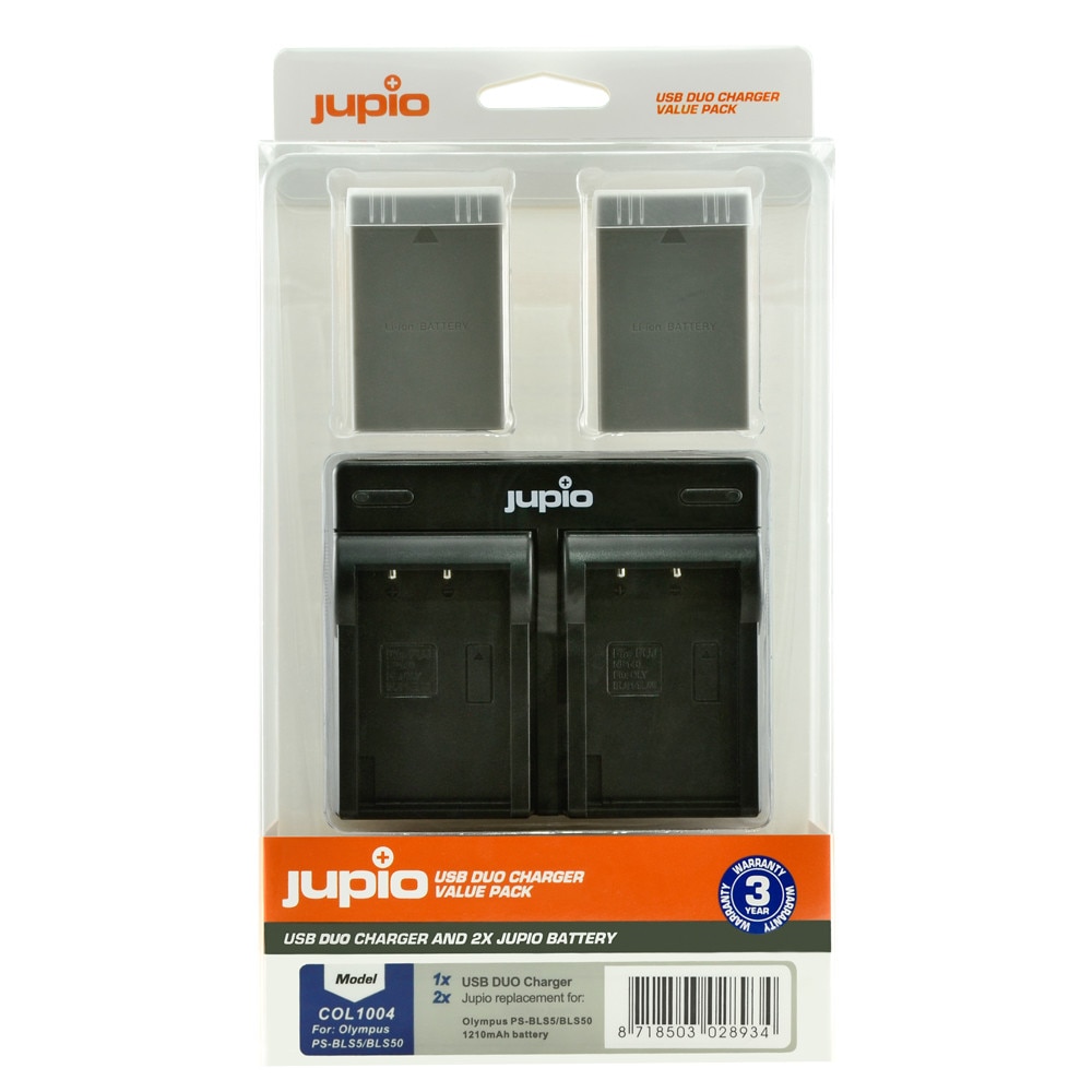 Kit Jupio, 2 Acumulatori PS-BLS5, PS-BLS50, 1210 mAh, si Incarcator cu doua Baze si Port USB, Negru