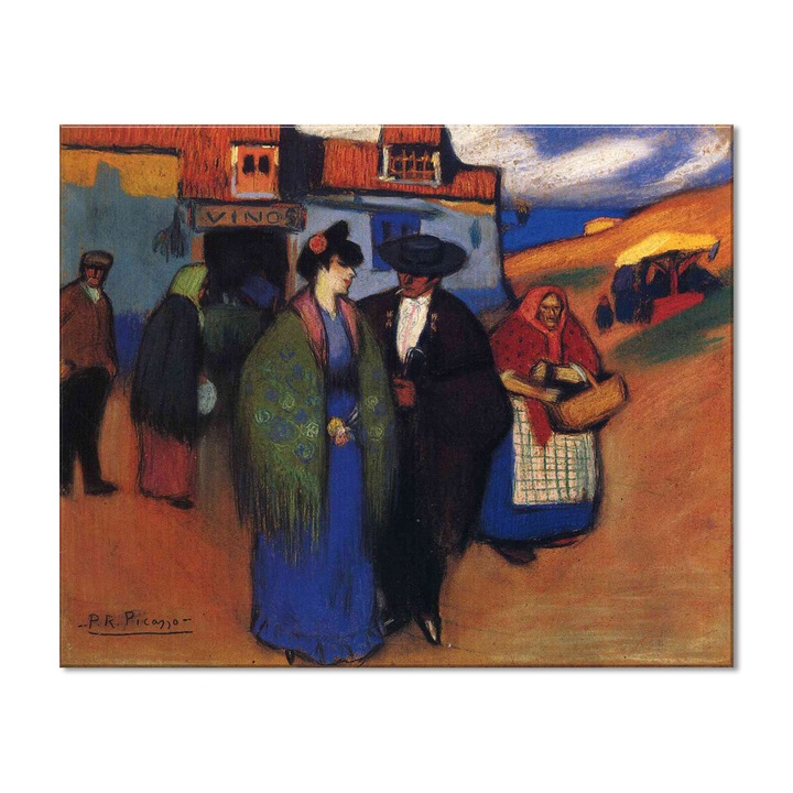 Tablou Canvas Premium Arta Clasica Heartwork, Reproducere, Pablo Picasso, A spanish couple in front of inn 1900, 80 cm x 64 cm