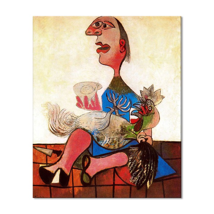 Tablou Canvas Premium Arta Clasica Heartwork, Reproducere, Pablo Picasso, Woman with cockerel 1938, 65 cm x 80 cm