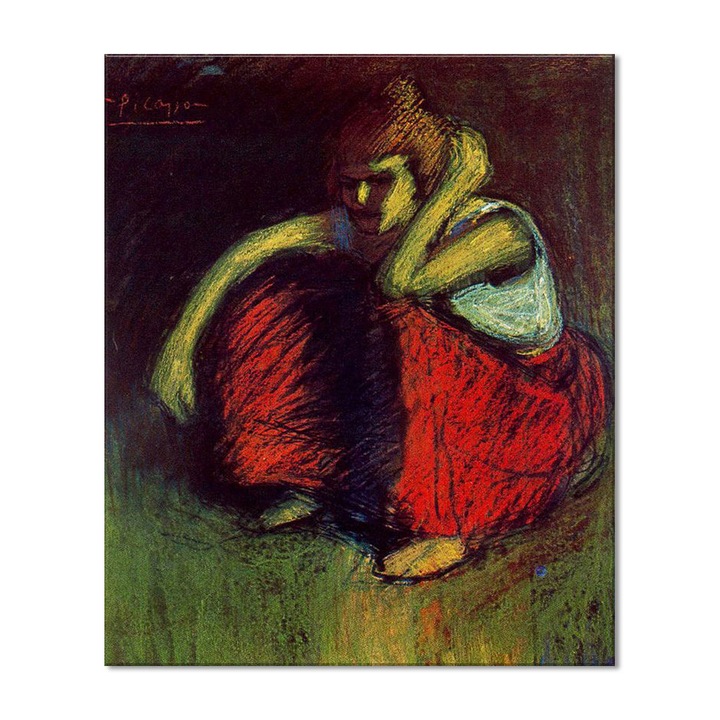 Tablou Canvas Premium Arta Clasica Heartwork, Reproducere, Pablo Picasso, A red skirt 1901, 67 cm x 80 cm