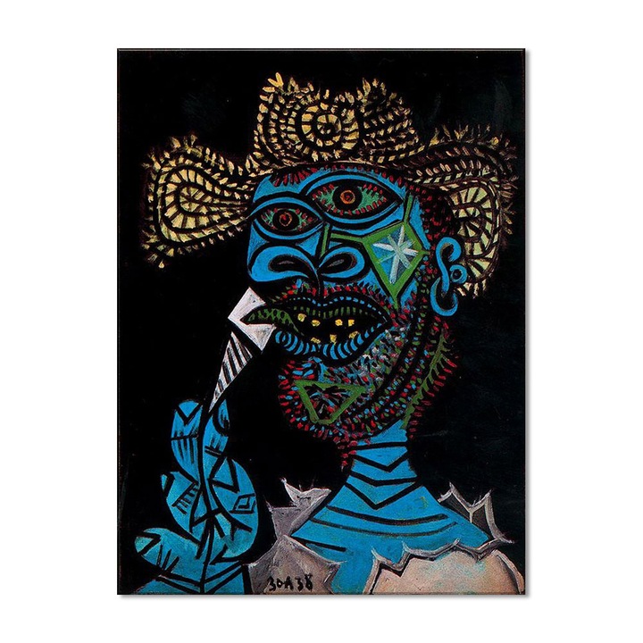 Tablou Canvas Premium Arta Clasica Heartwork, Reproducere, Pablo Picasso, Man with a straw hat and an ice-cream 1938, 60 cm x 80 cm