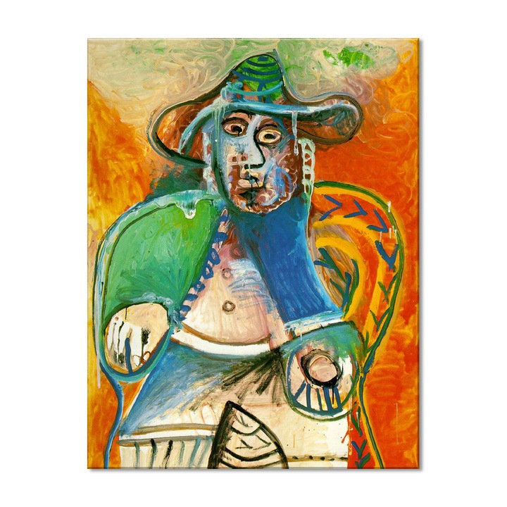 Tablou Canvas Premium Arta Clasica Heartwork, Reproducere, Pablo Picasso, Seated old man 1970, 62 cm x 80 cm