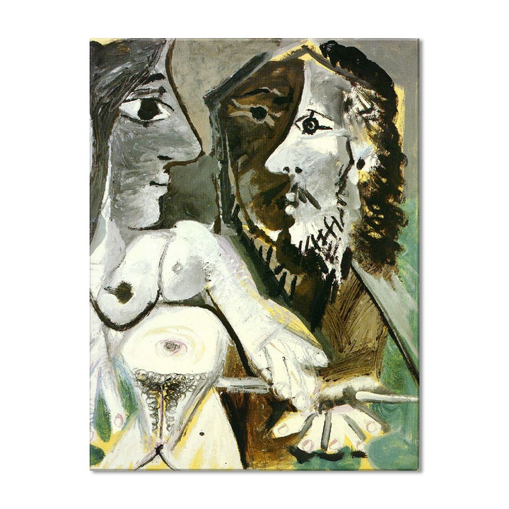 Tablou Canvas Premium Arta Clasica Heartwork, Reproducere, Pablo Picasso, Naked woman and musketeer 1967, 61 cm x 80 cm