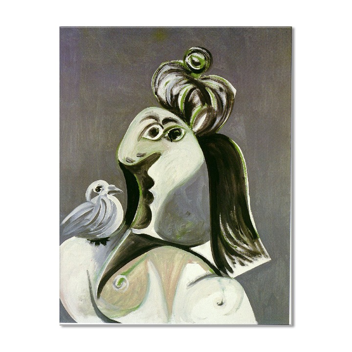 Tablou Canvas Premium Arta Clasica Heartwork, Reproducere, Pablo Picasso, Woman with bird 1970, 62 cm x 80 cm