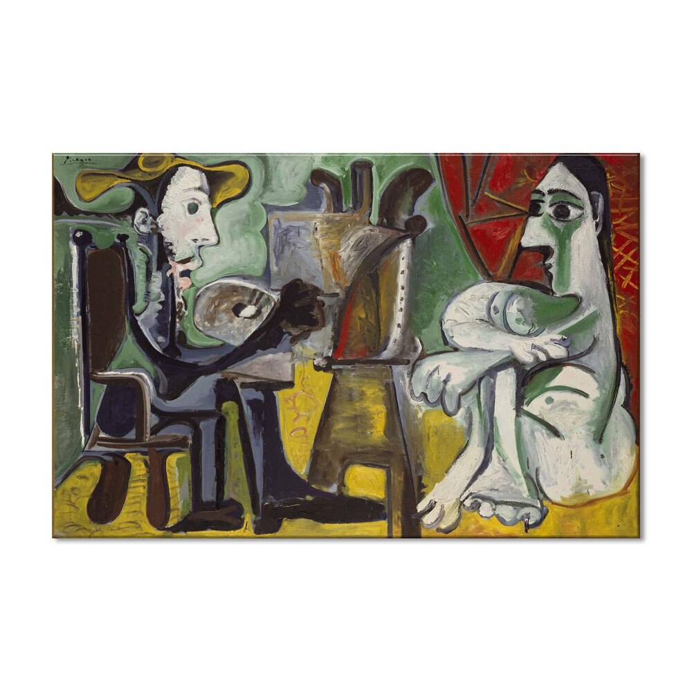 Tablou Canvas Premium Arta Clasica Heartwork, Reproducere, Pablo Picasso, Painter and his model 1963, 122 cm x 80 cm